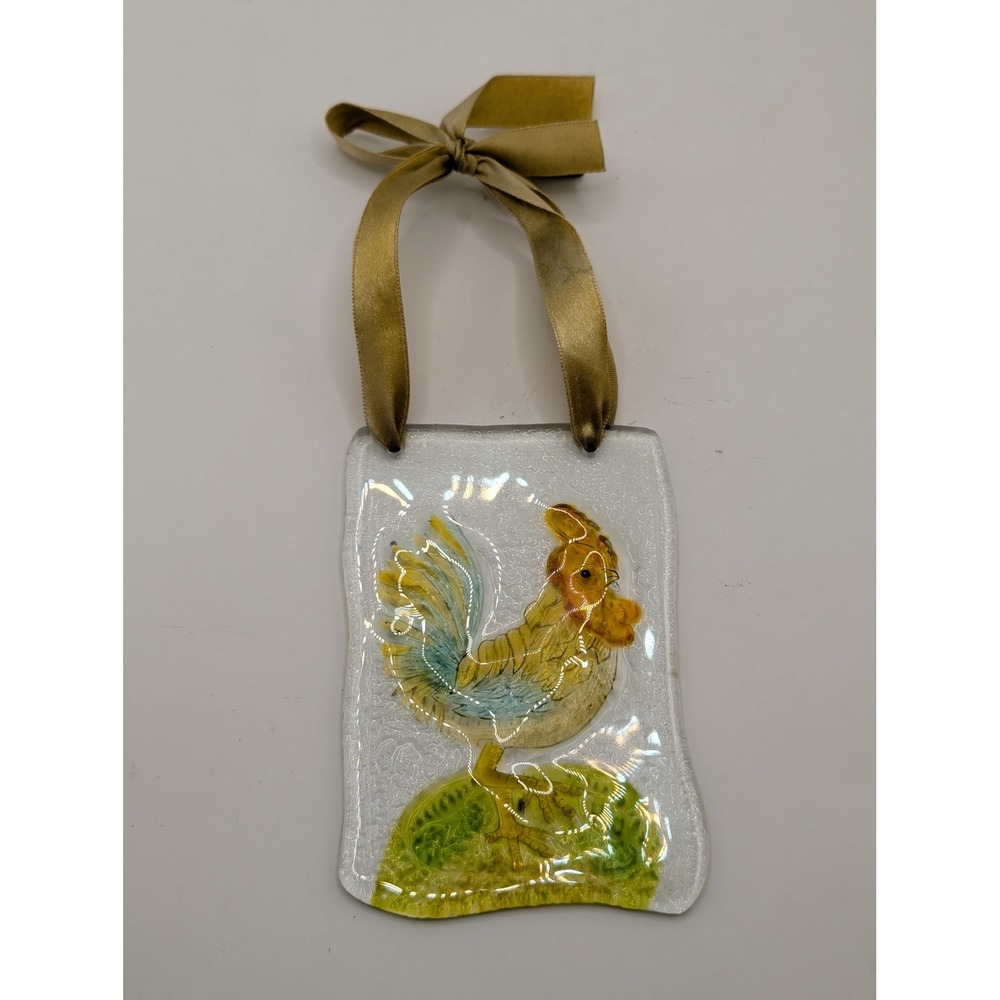Handmade Fused Glass Rooster Suncatcher Farmhouse Wall Hanging Decor 4.25 Inch